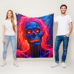 Eerie Skeleton with Pink Hair Design Fleece Blanket