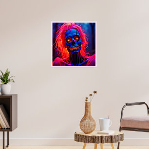 Eerie Skeleton with Pink Hair Design Poster