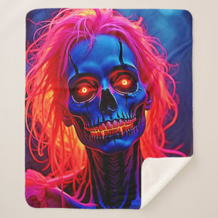 Eerie Skeleton with Pink Hair Design Sherpa Blanket