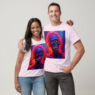 Eerie Skeleton with Pink Hair Design T-Shirt