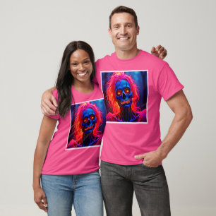 Eerie Skeleton with Pink Hair Design T-Shirt