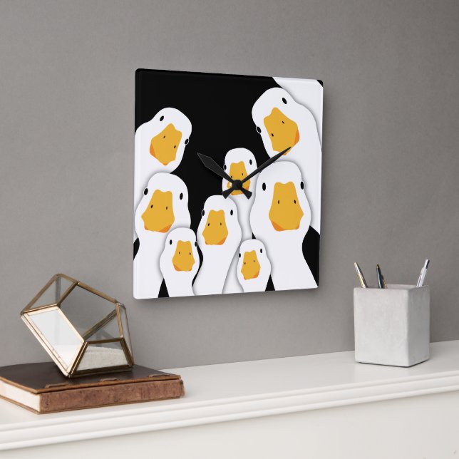 Eerie Surveillance: Geese Monitoring from Space Square Wall Clock (Office)