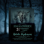 Eerie Tree Bats Halloween 21st Birthday Party  Invitation<br><div class="desc">Spooky moonlit night backlighting a tree surrounded by swarming bats Halloween 21st Birthday Party invitation.</div>