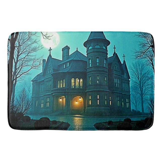Eerie Victorian Mansion Moonlight Bath Mat (Front)