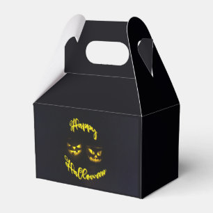 Eerie yellow glow Happy Halloween pumpkins, black Favour Box