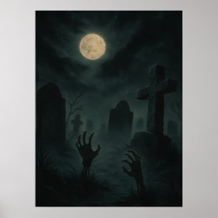 Eerie Zombie Graveyard Poster