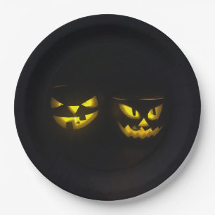 Eery yellow face Halloween creepy pumpkin Paper Plate