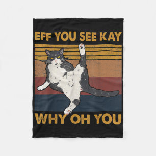 Eff You See Kay Why Oh You Cat Yoga Retro Vintage Fleece Blanket