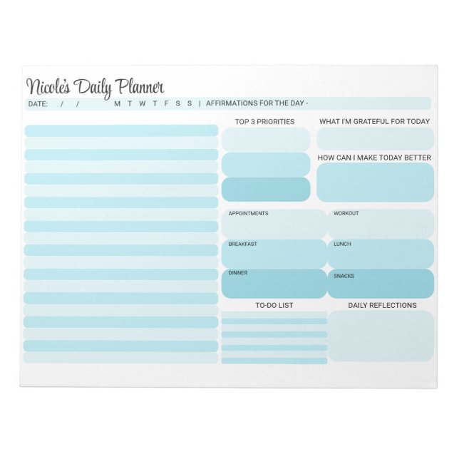 Efficient Modern Blue Daily Planner To-Do List Notepad (Front)