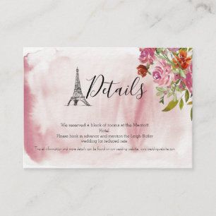 Effiel Tower Watercolor Wedding Details Card