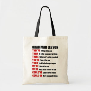 Effin Grammar Lesson Humour They're Their There Tote Bag