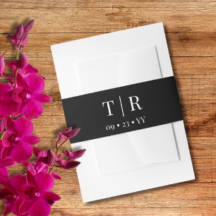 Effortless Charm Black and White Wedding Invitation Belly Band