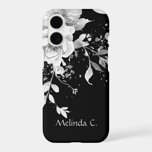 Effortless Elegance Black & White Floral iPhone Case (Back)