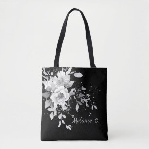 Effortless Elegance Black & White Floral Tote Bag
