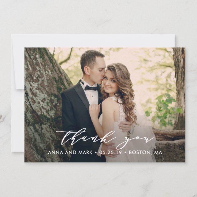 Effortless Script Wedding Thank You Photo Card (Front)