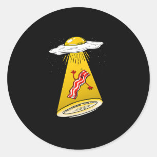 Egg Abducting Bacon Funny Alien Ufo Breakfast Gala Classic Round Sticker