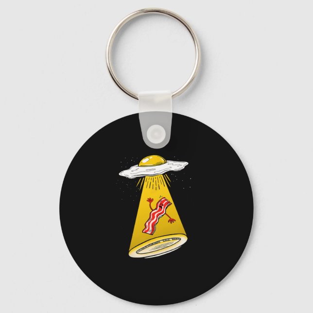 Egg Abducting Bacon Funny Alien Ufo Breakfast Gala Key Ring (Front)