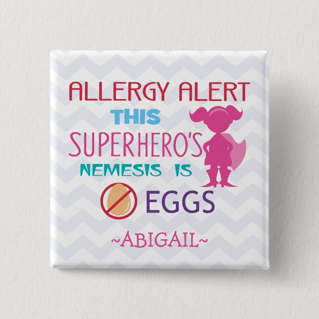 Egg Allergy Alert Superhero Girl Personalised 15 Cm Square Badge (Front)
