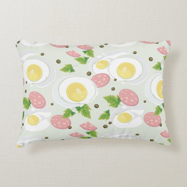 Egg and Sausage Pattern Decorative Cushion (Front)