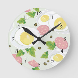 Egg and Sausage Pattern Round Clock