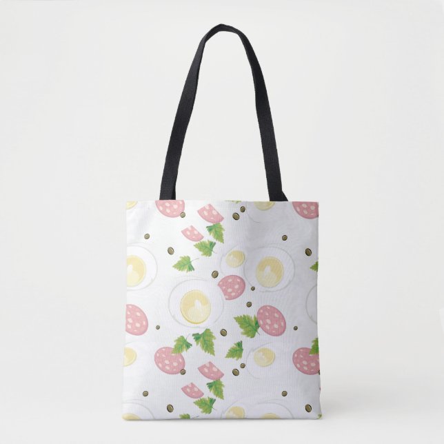 Egg and Sausage Pattern Tote Bag (Front)