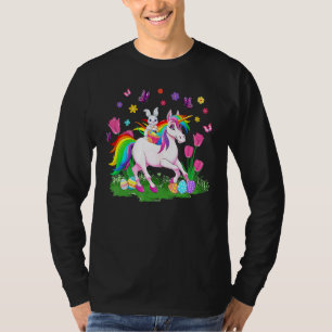 Egg Basket Rabbit Riding Unicorn Happy Easter Day T-Shirt
