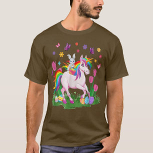 Egg Basket Rabbit Riding Unicorn Happy Easter Day T-Shirt