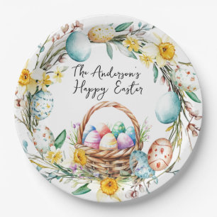 Egg basket with decorative eggs I floral Easter Paper Plate