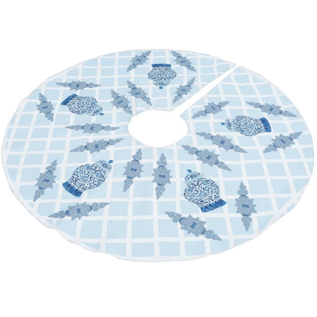 Egg Blue Chinoiserie Ginger Jar Jars   Brushed Polyester Tree Skirt (Angled)