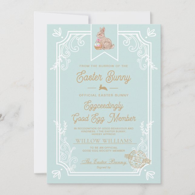 Egg Blue Easter Good Egg Member Certificate Card (Front)