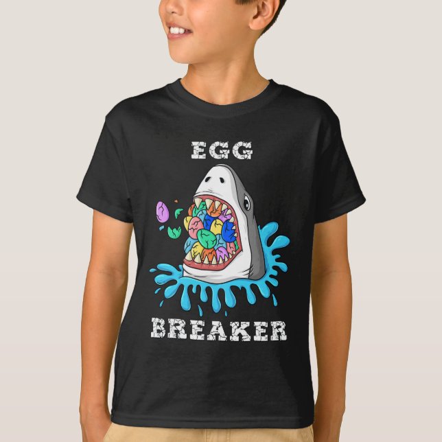 Egg Breaker Shark Easter Fun Boys Girls Kids 1 T-Shirt (Front)