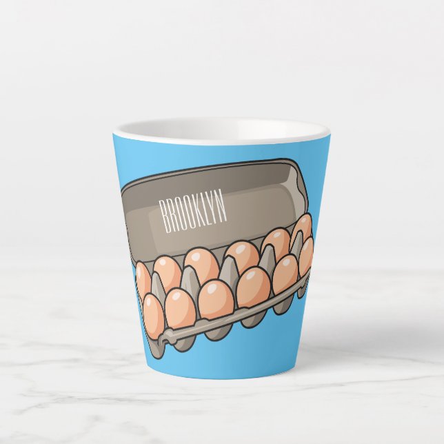 Egg carton cartoon illustration  latte mug (Front)