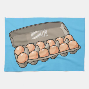 Egg carton cartoon illustration   tea towel