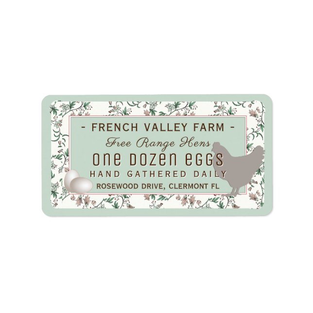 Egg Carton Label Botanical with Hen and Eggs  (Front)