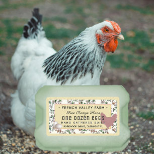Egg Carton Label Botanical with Hen and Eggs 