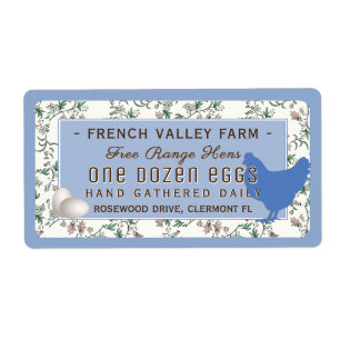Egg Carton Label Botanical with Hen and Eggs Blue