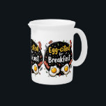 Egg-cited for Breakfast Funny Foodie Pun Design Pitcher<br><div class="desc">Start your morning with a smile with this playful "Egg-cited for Breakfast" design, perfect for food lovers and brunch enthusiasts alike. Featuring a charming hand-drawn style, this artwork showcases two sunny-side-up eggs alongside crispy bacon strips, all set against a whimsical backdrop of scattered seasonings and vibrant typography. The warm yellow...</div>