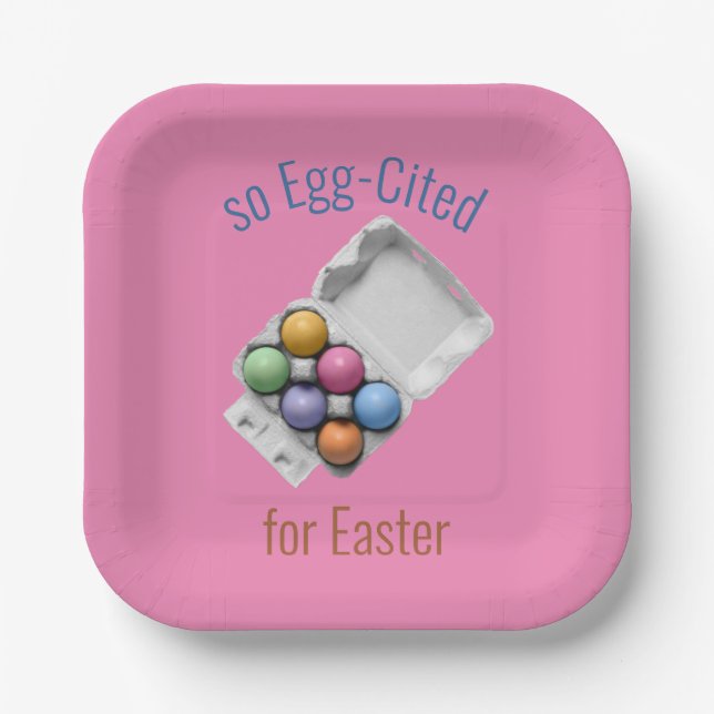 Egg-Cited for Easter Coloured Easter Eggs in Carto Paper Plate (Front)
