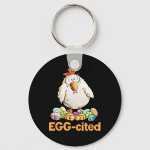 Egg-cited Funny Easter Chicken Design Key Ring