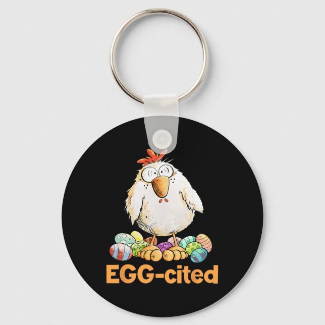 Egg-cited Funny Easter Chicken Design  Key Ring (Front)