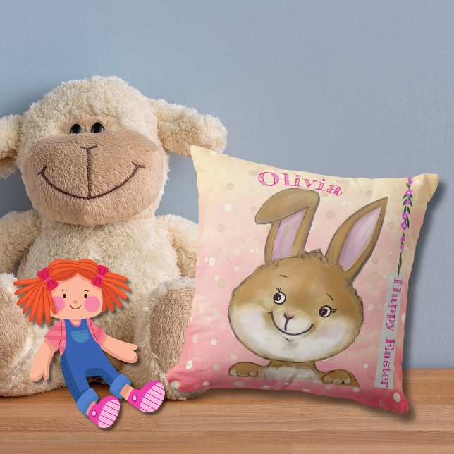 Egg-citing Egg Hunt Kids Pink Cushion ( Egg-citing Egg Hunt Kids Pink Throw Pillow )