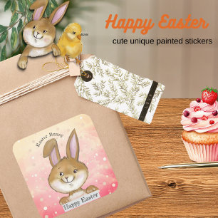 Egg-citing Egg Hunt Kids Pink Square Sticker