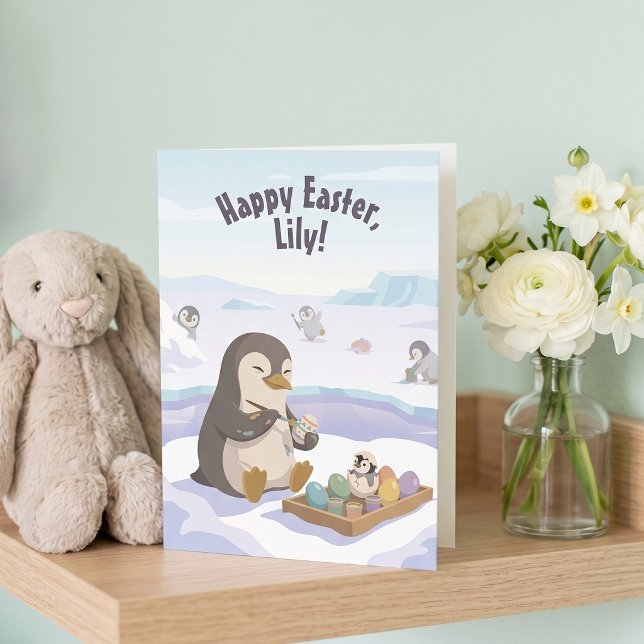 Egg Decorating Penguins | Personalized Easter Holiday Card (Lifestyle Shot)