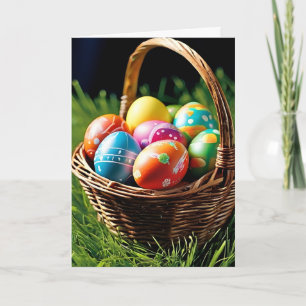 Egg Filled Easter Basket on Lawn Holiday Card