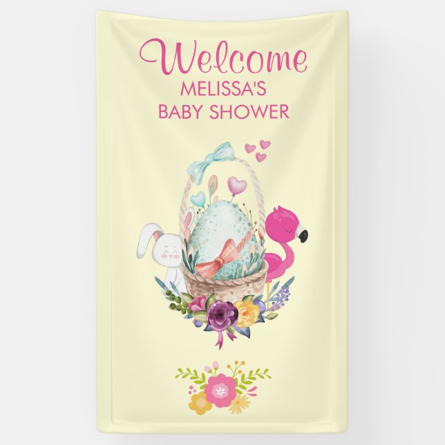 Egg, Flamingo & Bunny Baby Shower Welcome Banner (Vertical)