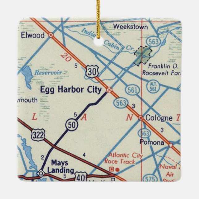 Egg Harbour City Vintage Map Ceramic Ornament (Back)