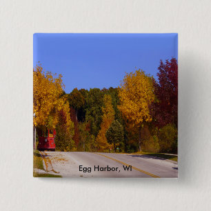 Egg Harbour, WI Fall Season with Trolley Car 15 Cm Square Badge