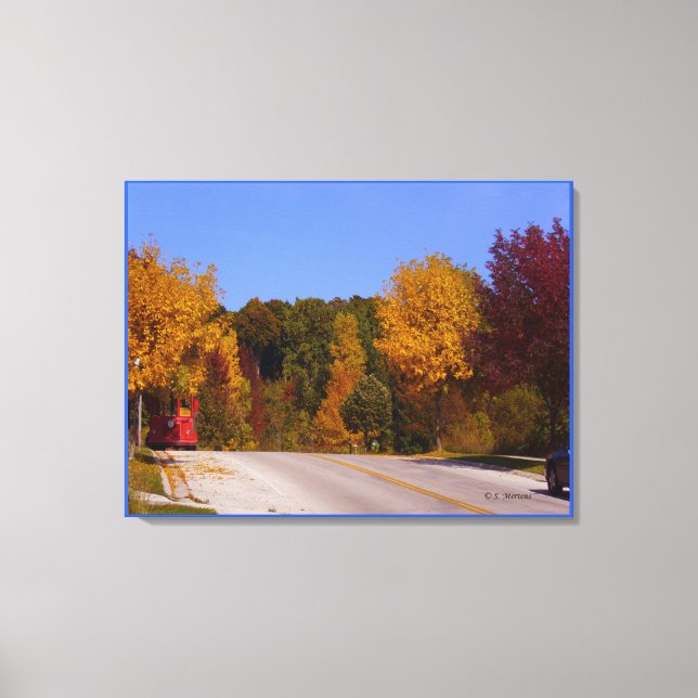 Egg Harbour, WI Fall Season with Trolley Car Canvas Print (Front)