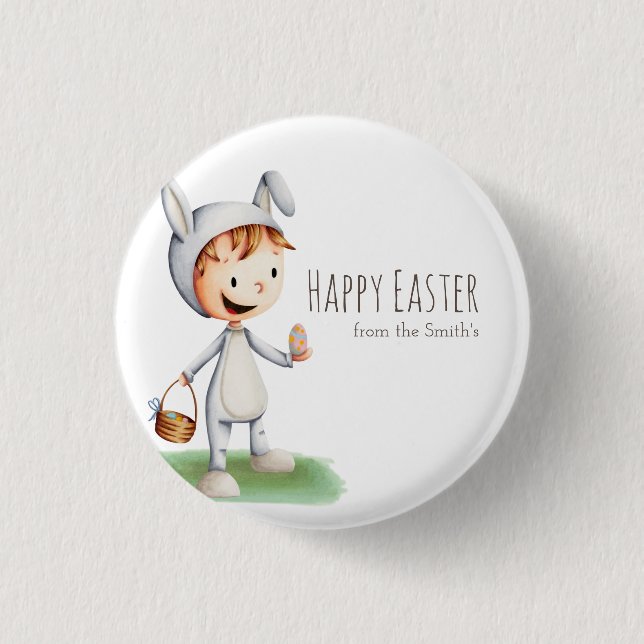 Egg Hunt Boy Happy Easter Family Personalised  3 Cm Round Badge (Front)