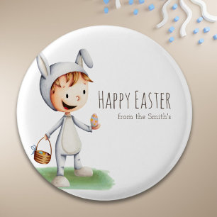 Egg Hunt Boy Happy Easter Family Personalised  3 Cm Round Badge